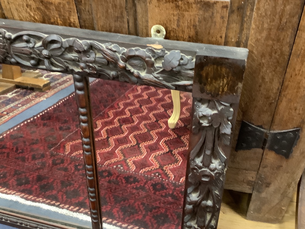 A carved triple plate overmantel mirror, 88 x 57cm together with a similar rectangular frame